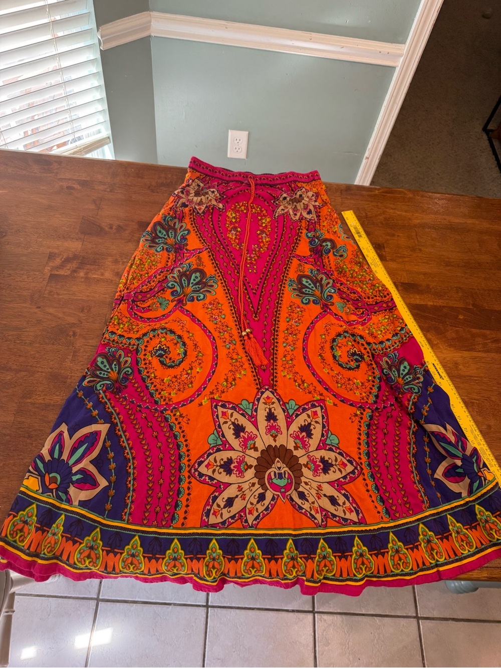 Soft Surroundings Marguerite Maxi Skirt Boho Paisley Print Drawstring Tassel S
